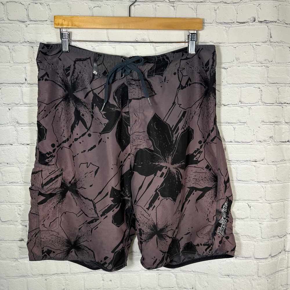 Body‎ Glove Mens Board Shorts Purple Black Floral Splatter Swim Trunks Size 36